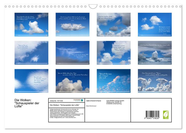 Produktbild: Die Wolken: "Schauspieler der L&uuml;fte" (Wandkalender 2026 DIN A3 quer), CALVENDO Monatskalender