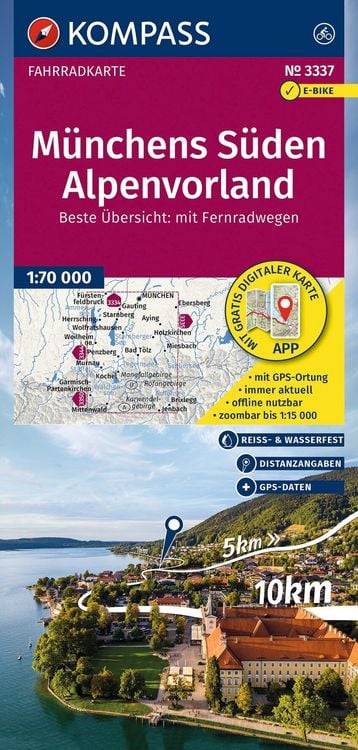Produktbild: KOMPASS Fahrradkarte 3337 M&uuml;nchens S&uuml;den, Alpenvorland 1:70.000