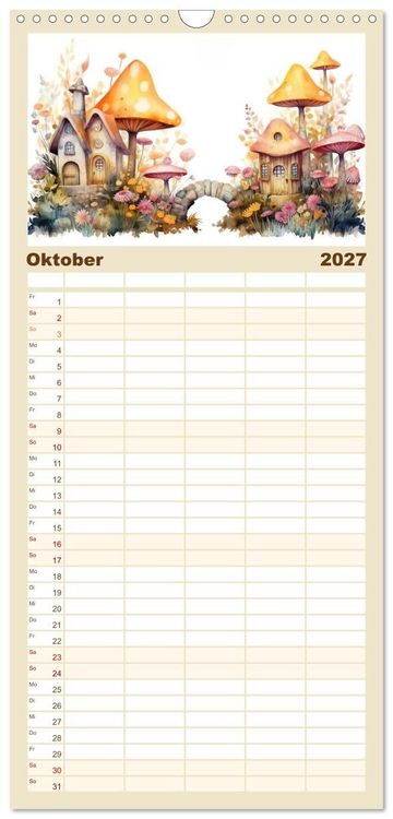 Produktbild: Familienplaner 2027 - M&auml;rchenhafte Feenh&auml;uschen mit 5 Spalten (Wandkalender, 21 x 45 cm) CALVENDO