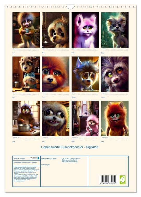 Produktbild: Liebenswerte Kuschelmonster - Digitalart (Wandkalender 2026 DIN A3 hoch), CALVENDO Monatskalender