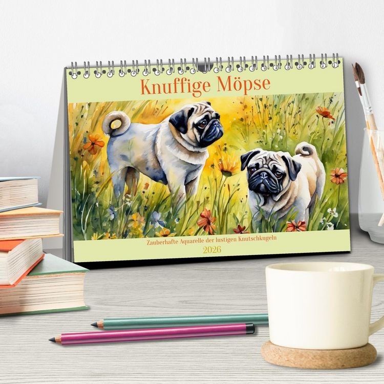 Produktbild: Knuffige M&ouml;pse (Tischkalender 2026 DIN A5 quer), CALVENDO Monatskalender