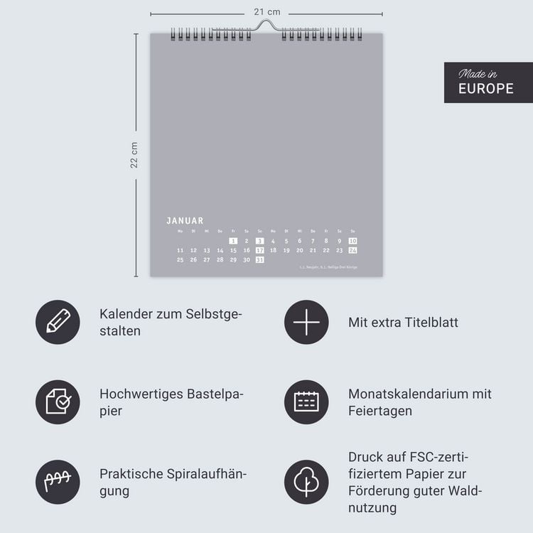 Produktbild: Premium-Bastelkalender silbergrau mittel 2027
