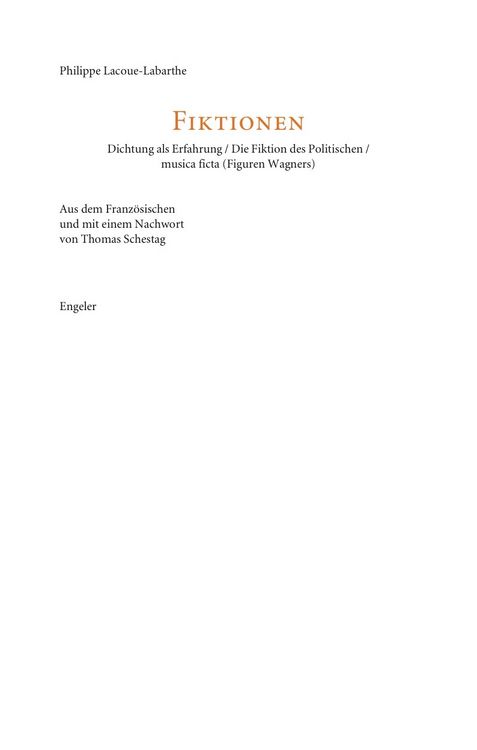 Produktbild: Dichtung als Erfahrung / Die Fiktion des Politischen / musica ficta (Figuren Wagners)