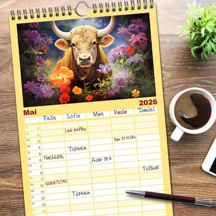 Produktbild: Familienplaner 2026 - Sternzeichen-Kalender - Galaktische Portr&auml;ts mit Datum mit 5 Spalten (Wandkalender, 21 x 45 cm) CALVENDO