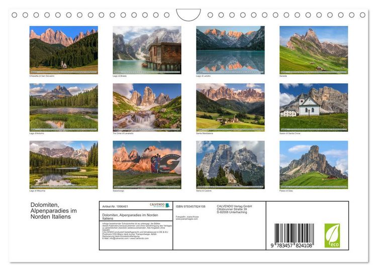 Produktbild: Dolomiten, Alpenparadies im Norden Italiens (Wandkalender 2026 DIN A4 quer), CALVENDO Monatskalender