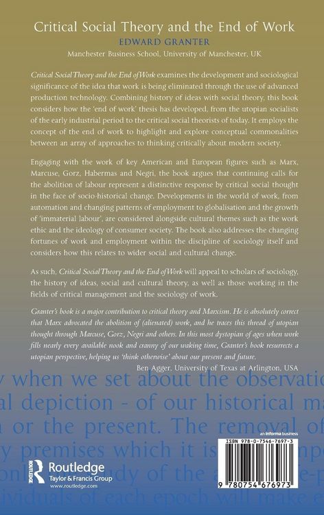 Produktbild: Critical Social Theory and the End of Work