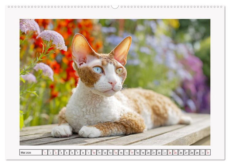 Produktbild: Cornish Rex Katzen. Ein Hauch von Extravaganz mit Locken und Charakter (hochwertiger Premium Wandkalender 2026 DIN A2 quer), Kunstdruck in Hochglanz