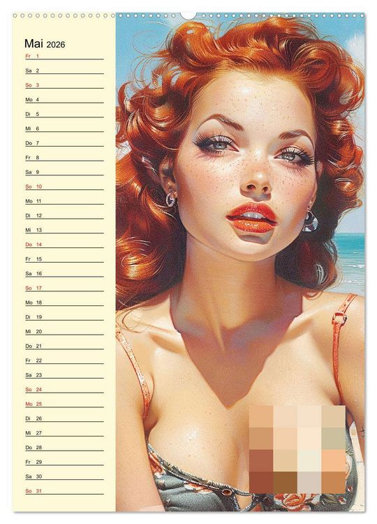 Produktbild: Pin-up-Girls. Sexappeal am Strand (Wandkalender 2026 DIN A2 hoch), CALVENDO Monatskalender