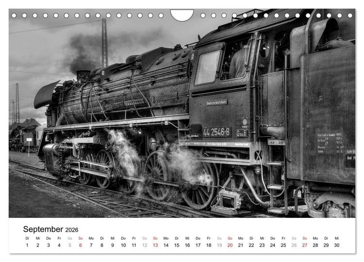 Produktbild: Unter Dampf - Eisenbahnromantik in schwarz-wei&szlig; (Wandkalender 2026 DIN A4 quer), CALVENDO Monatskalender