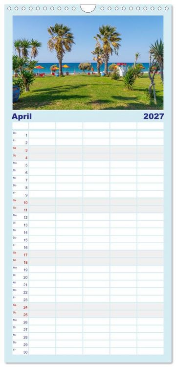 Produktbild: Familienplaner 2027 - Str&auml;nde der Insel Rhodos mit 5 Spalten (Wandkalender, 21 x 45 cm) CALVENDO