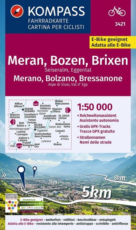 Produktbild: KOMPASS Fahrradkarte 3421 Meran, Bozen und Umgebung 1:50.000