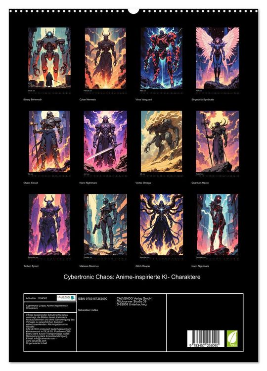 Produktbild: Cybertronic Chaos: Anime-inspirierte KI- Charaktere (hochwertiger Premium Wandkalender 2026 DIN A2 hoch), Kunstdruck in Hochglanz