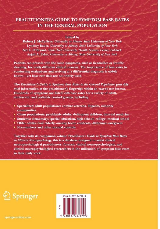 Produktbild: Practitioner's Guide to Symptom Base Rates in the General Population
