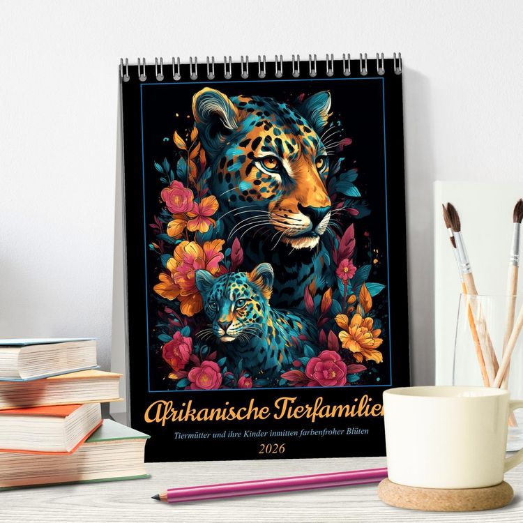 Produktbild: Afrikanische Tierfamilien (Tischkalender 2026 DIN A5 hoch), CALVENDO Monatskalender