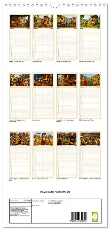 Produktbild: Familienplaner 2026 - Im Mittelalter handgemacht mit 5 Spalten (Wandkalender, 21 x 45 cm) CALVENDO