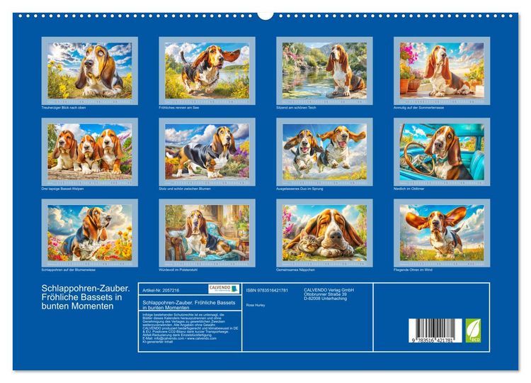 Produktbild: Schlappohren-Zauber. Fr&ouml;hliche Bassets in bunten Momenten (hochwertiger Premium Wandkalender 2026 DIN A2 quer), Kunstdruck in Hochglanz