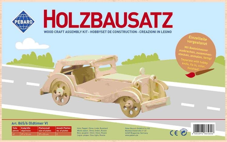 Produktbild: PEBARO 865/6 - Holzbausatz Oldtimer VI, 41 Teile, Holzkonstruktion zum Zusammenstecken