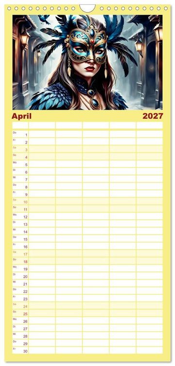 Produktbild: Familienplaner 2027 - Maskerade Deluxe mit 5 Spalten (Wandkalender, 21 x 45 cm) CALVENDO