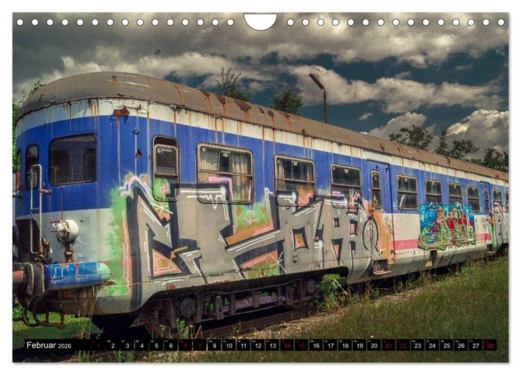 Produktbild: Lokomotiven und Wagen - Verfallen und vergessen auf dem Abstellgleis (Wandkalender 2026 DIN A4 quer), CALVENDO Monatskalender