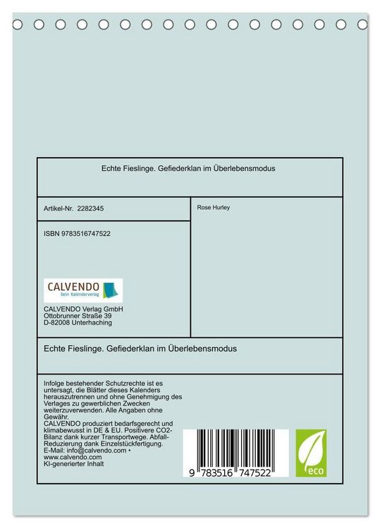 Produktbild: Echte Fieslinge. Gefiederklan im &Uuml;berlebensmodus (Tischkalender 2026 DIN A5 hoch), CALVENDO Monatskalender