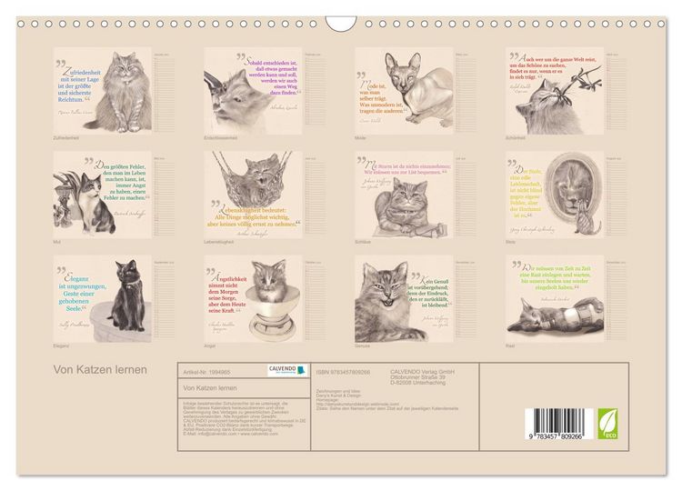 Produktbild: Von Katzen lernen (Wandkalender 2026 DIN A3 quer), CALVENDO Monatskalender
