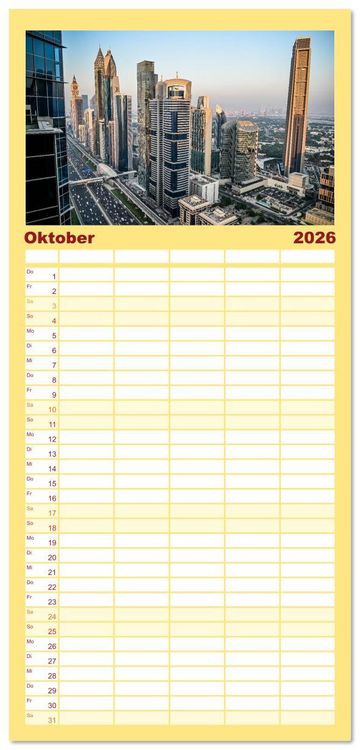 Produktbild: Familienplaner 2026 - Wundervolles Dubai mit 5 Spalten (Wandkalender, 21 x 45 cm) CALVENDO