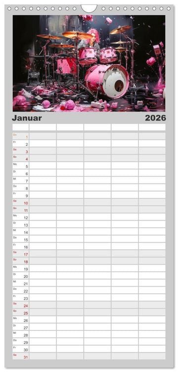 Produktbild: Familienplaner 2026 - Schlagzeug ewige Liebe live mit 5 Spalten (Wandkalender, 21 x 45 cm) CALVENDO