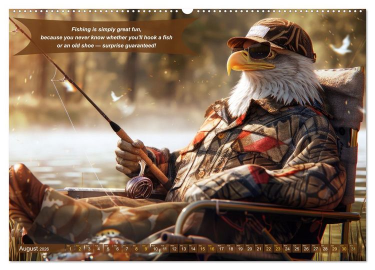 Produktbild: Funny charming animals as fishermen (Wall Calendar 2026 DIN A2 landscape), CALVENDO 12 Month Wall Calendar