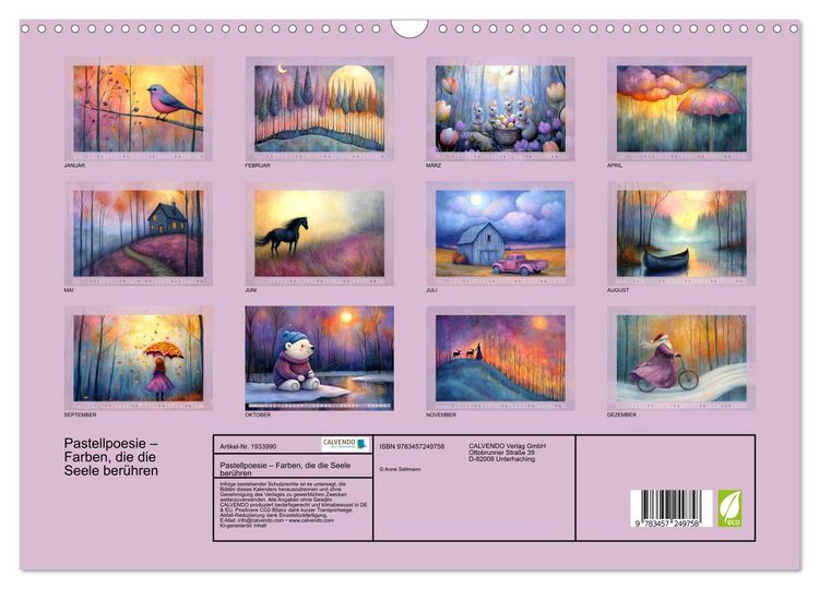 Produktbild: Pastellpoesie &ndash; Farben, die die Seele ber&uuml;hren (Wandkalender 2026 DIN A3 quer), CALVENDO Monatskalender