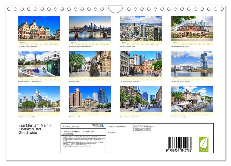 Produktbild: Frankfurt am Main - Finanzen und Geschichte (Wandkalender 2026 DIN A4 quer), CALVENDO Monatskalender