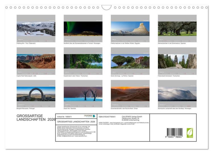 Produktbild: GROSSARTIGE LANDSCHAFTEN 2026 (Wandkalender 2026 DIN A3 quer), CALVENDO Monatskalender