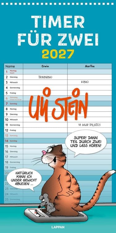 Produktbild: Uli Stein Timer f&uuml;r zwei 2027: Monatskalender f&uuml;r die Wand