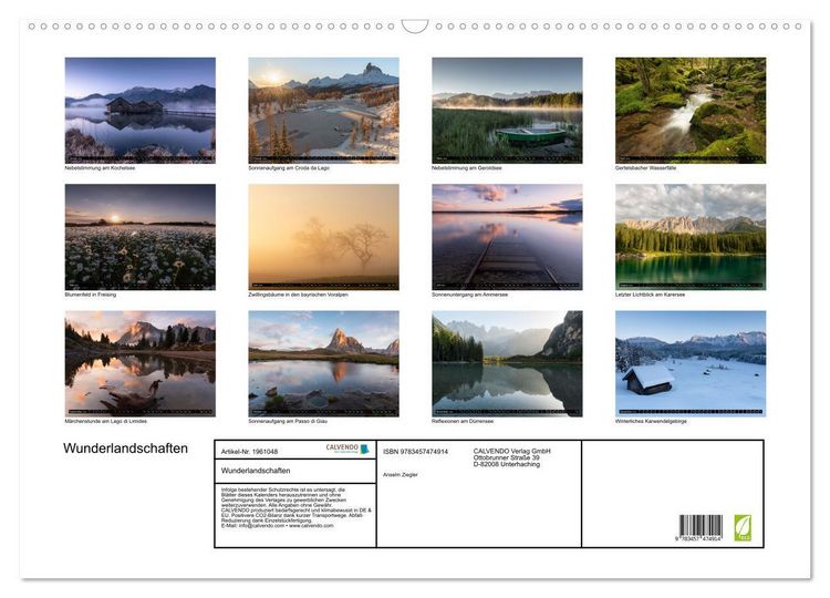 Produktbild: Wunderlandschaften (Wandkalender 2026 DIN A2 quer), CALVENDO Monatskalender