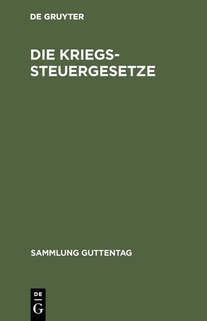 Produktbild: Die Kriegssteuergesetze