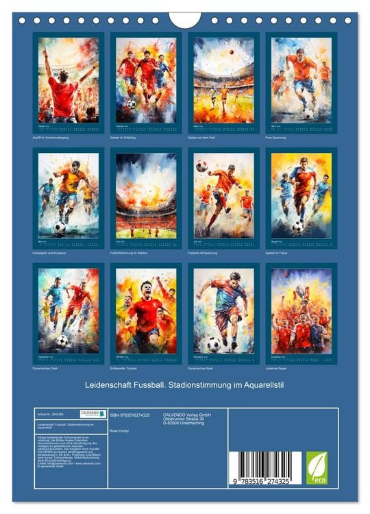 Produktbild: Leidenschaft Fussball. Stadionstimmung im Aquarellstil (Wandkalender 2026 DIN A4 hoch), CALVENDO Monatskalender