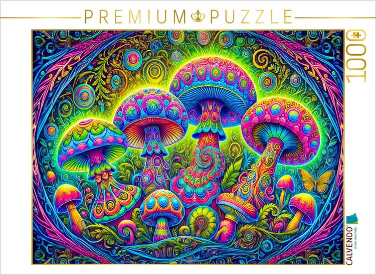 Produktbild: CALVENDO Puzzle Leuchtendes Quartett aus Zauberpilzen | 1000 Teile Lege-Gr&ouml;&szlig;e 64x48cm Foto-Puzzle f&uuml;r gl&uuml;ckliche Stunden