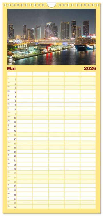 Produktbild: Familienplaner 2026 - Kunterbuntes Miami mit 5 Spalten (Wandkalender, 21 x 45 cm) CALVENDO