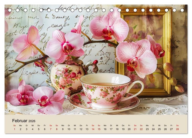 Produktbild: Shabby Chic Romantik - Vintage Tassen, Blumen und nostalgische Briefe (Tischkalender 2026 DIN A5 quer), CALVENDO Monatskalender