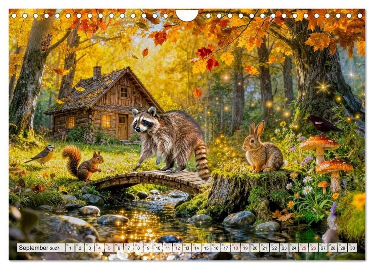 Produktbild: M&auml;rchenhafte Cottages - Waldzauber und versteckte Tiere entdecken! (Wandkalender 2027 DIN A4 quer), CALVENDO Monatskalender