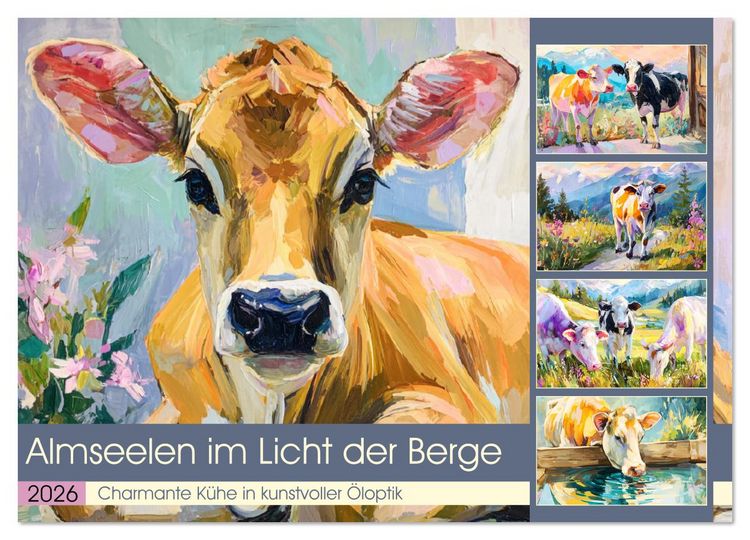 Produktbild: Almseelen im Licht der Berge. Charmante K&uuml;he in kunstvoller &Ouml;loptik (Wandkalender 2026 DIN A3 quer), CALVENDO Monatskalender
