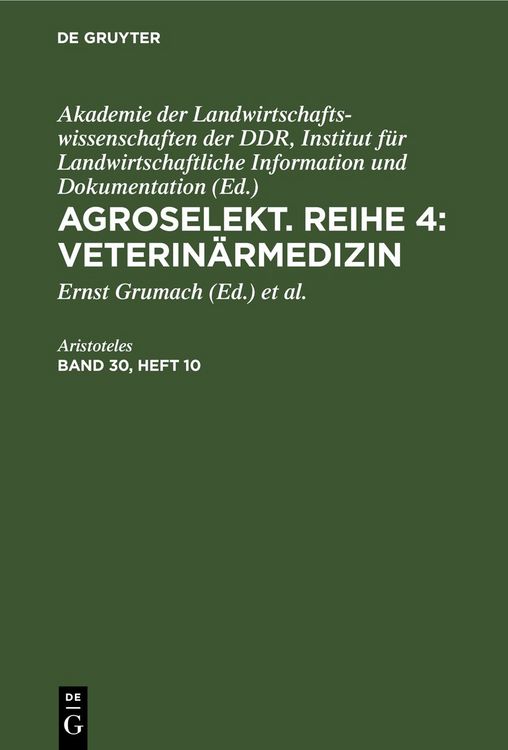 Produktbild: Agroselekt. Reihe 4: Veterin&auml;rmedizin. Band 30, Heft 10