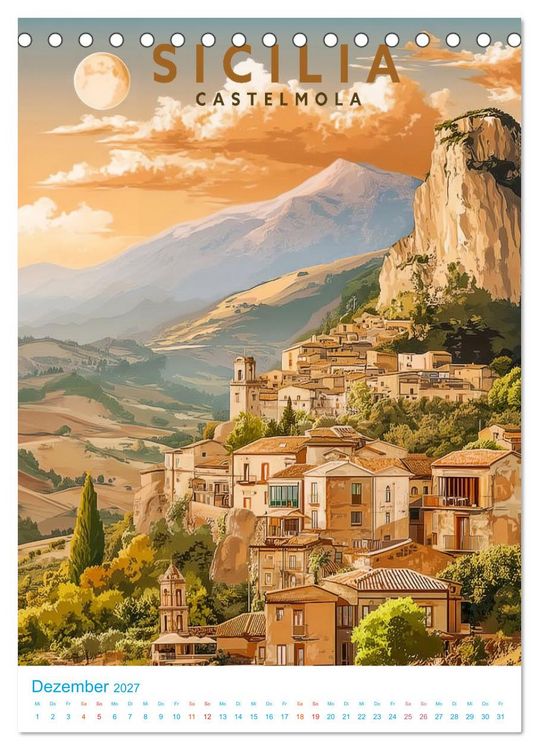 Produktbild: Sizilien - Old School Poster Style (Tischkalender 2027 DIN A5 hoch), CALVENDO Monatskalender