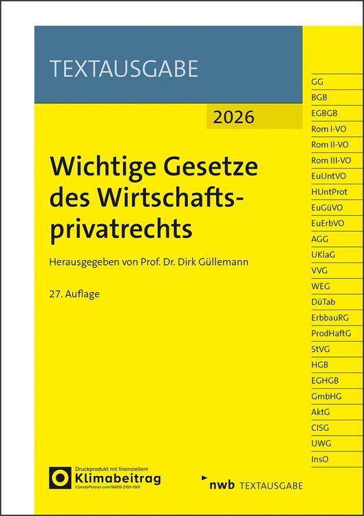 Produktbild: Wichtige Gesetze des Wirtschaftsprivatrechts
