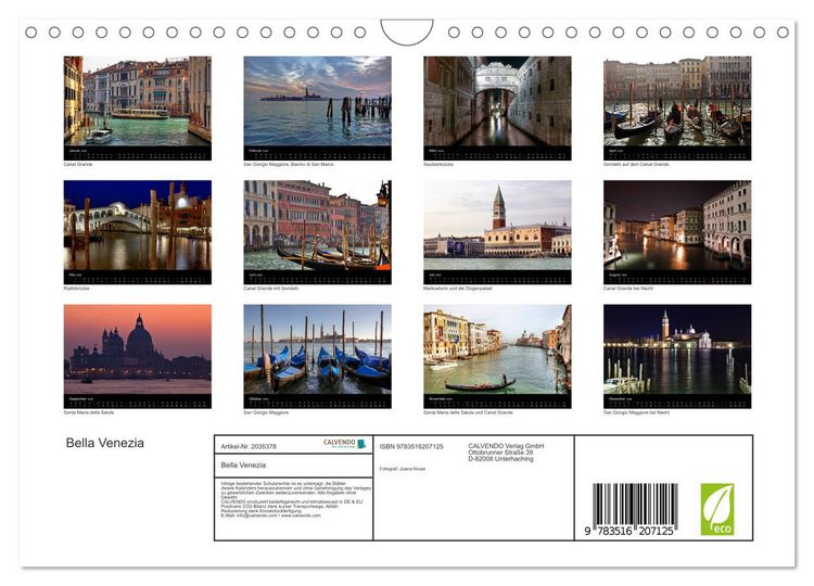 Produktbild: Bella Venezia (Wandkalender 2026 DIN A4 quer), CALVENDO Monatskalender