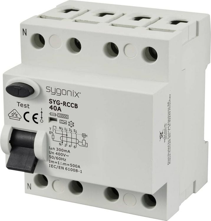 Produktbild: Sygonix SY-6438022 SYG-RCCB 3P+N/A40/10kA/300mA Fehlerstrom-Schutzschalter A 4polig 40 A 0.3 A 400 V/AC