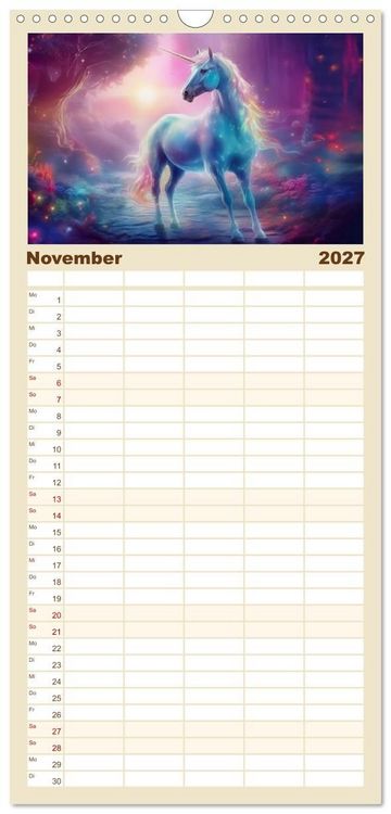 Produktbild: Familienplaner 2027 - Magische Momente im Land der Einh&ouml;rner mit 5 Spalten (Wandkalender, 21 x 45 cm) CALVENDO