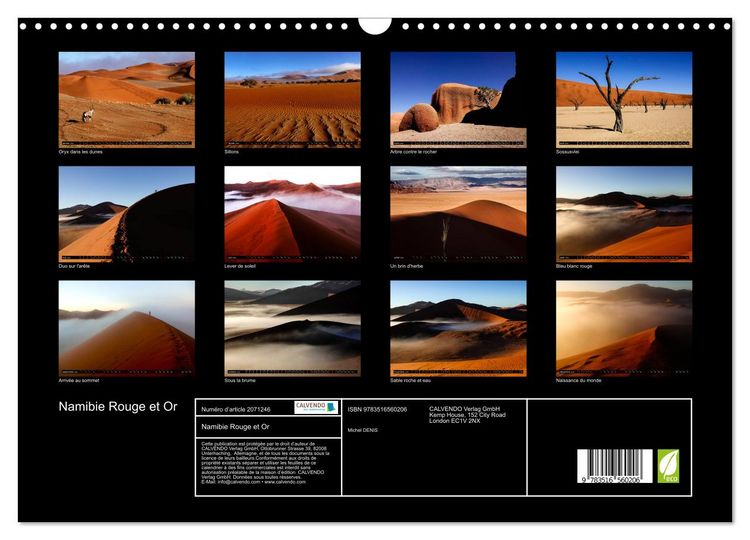 Produktbild: Namibie Rouge et Or (Calendrier mural 2026 DIN A3 vertical), CALVENDO calendrier mensuel