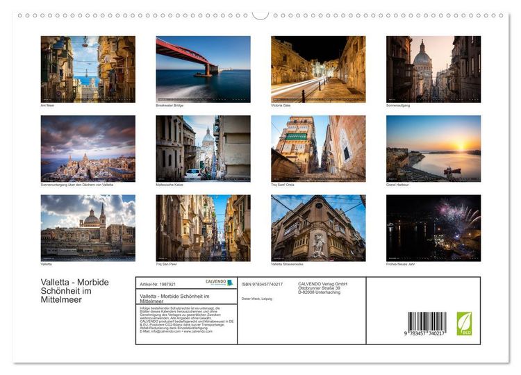 Produktbild: Valletta - Morbide Sch&ouml;nheit im Mittelmeer (hochwertiger Premium Wandkalender 2026 DIN A2 quer), Kunstdruck in Hochglanz