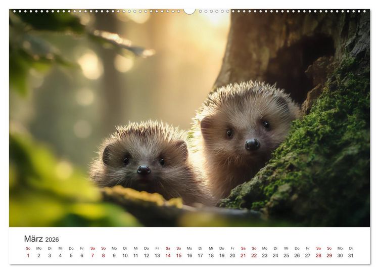 Produktbild: Rund, stachlig, munter - Ein Jahr mit Igeln (hochwertiger Premium Wandkalender 2026 DIN A2 quer), Kunstdruck in Hochglanz