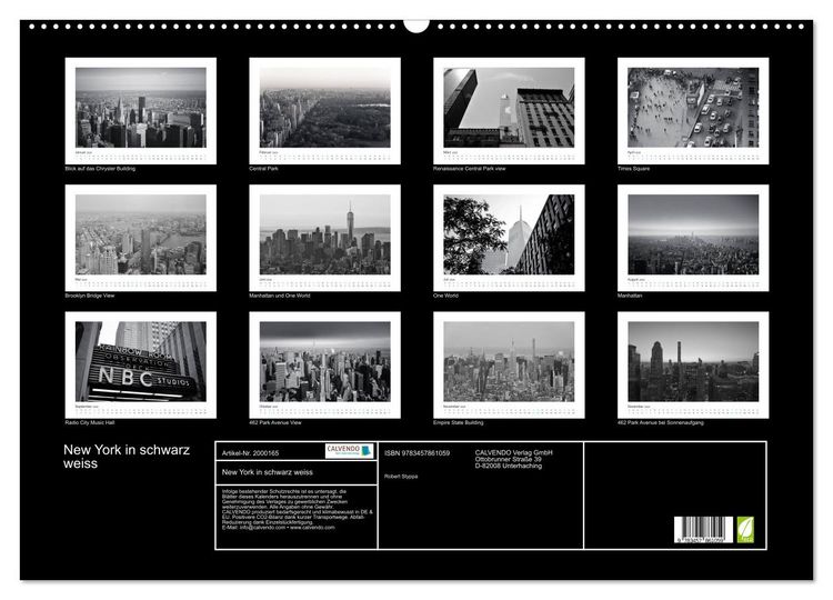 Produktbild: New York in schwarz weiss (Wandkalender 2026 DIN A2 quer), CALVENDO Monatskalender